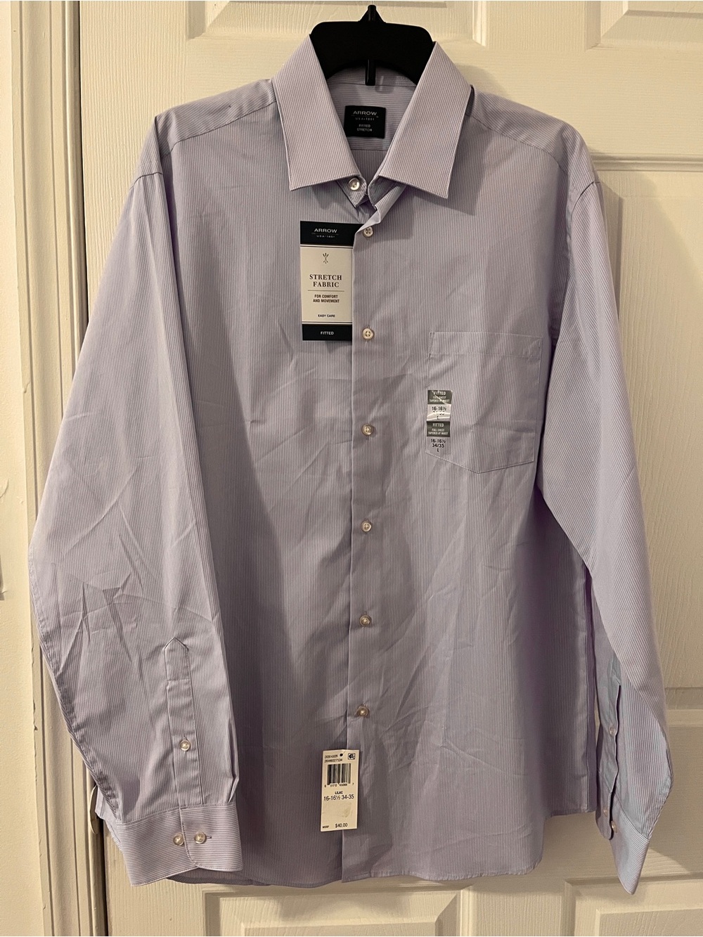 Arrow fitted purple pinstripe men's dress shirt, L